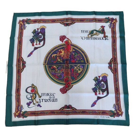 Vintage Book Of Kells Irish Gaelic Scarf Womens Square 27 X 27 - Picture 1 of 8